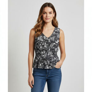 banana Republic Sleeveless Peplum Knit Pleated Top Blouse Size M